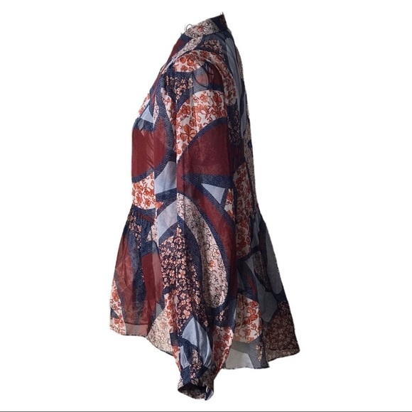 Shoshanna Silk Chiffon Floral Paisley Patchwork Tie Neck Blouse - Picture 6 of 13